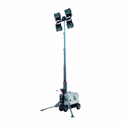 Raised tower lights that can extend from trailer with wheels