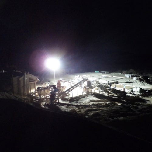 Pilot Crushtec Tower Lights lighting up a plant at night